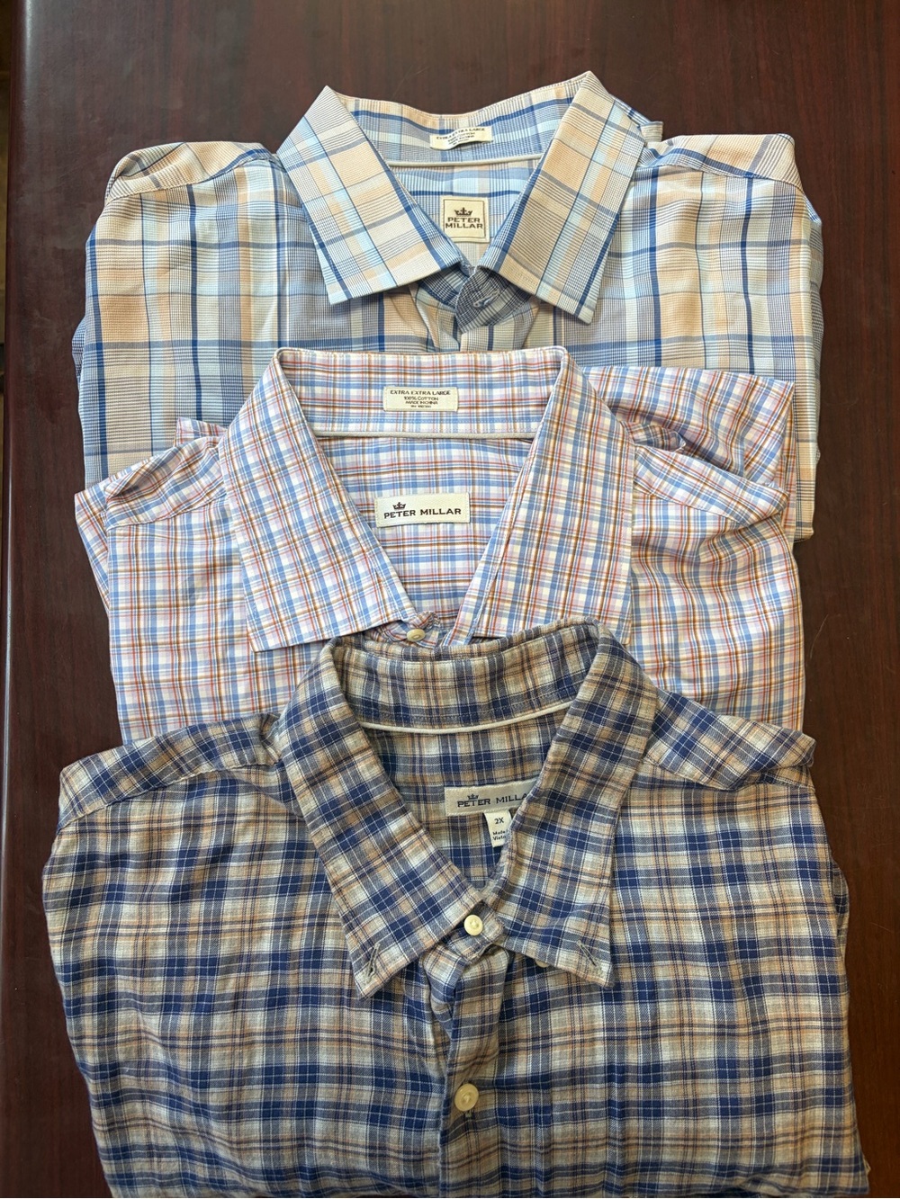 Peter Millar Men's Blue Plaid Button-Down Shirts set of 3 long sleeve size XXL
